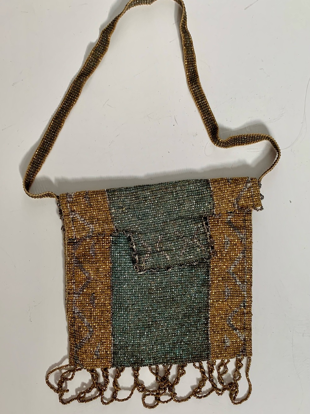 Antique 1920s Micro-Beaded Flapper Purse Art Deco Handbag Loop Fringe